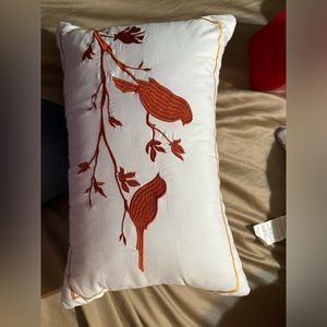 NWOT throw pillow. White w/ orange birds and yellow border